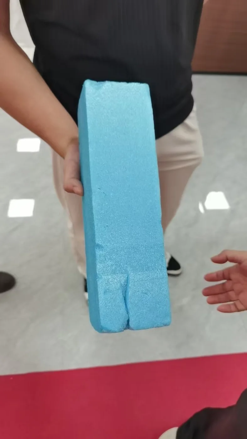 Blue rigid PU foam block prepared for a door core